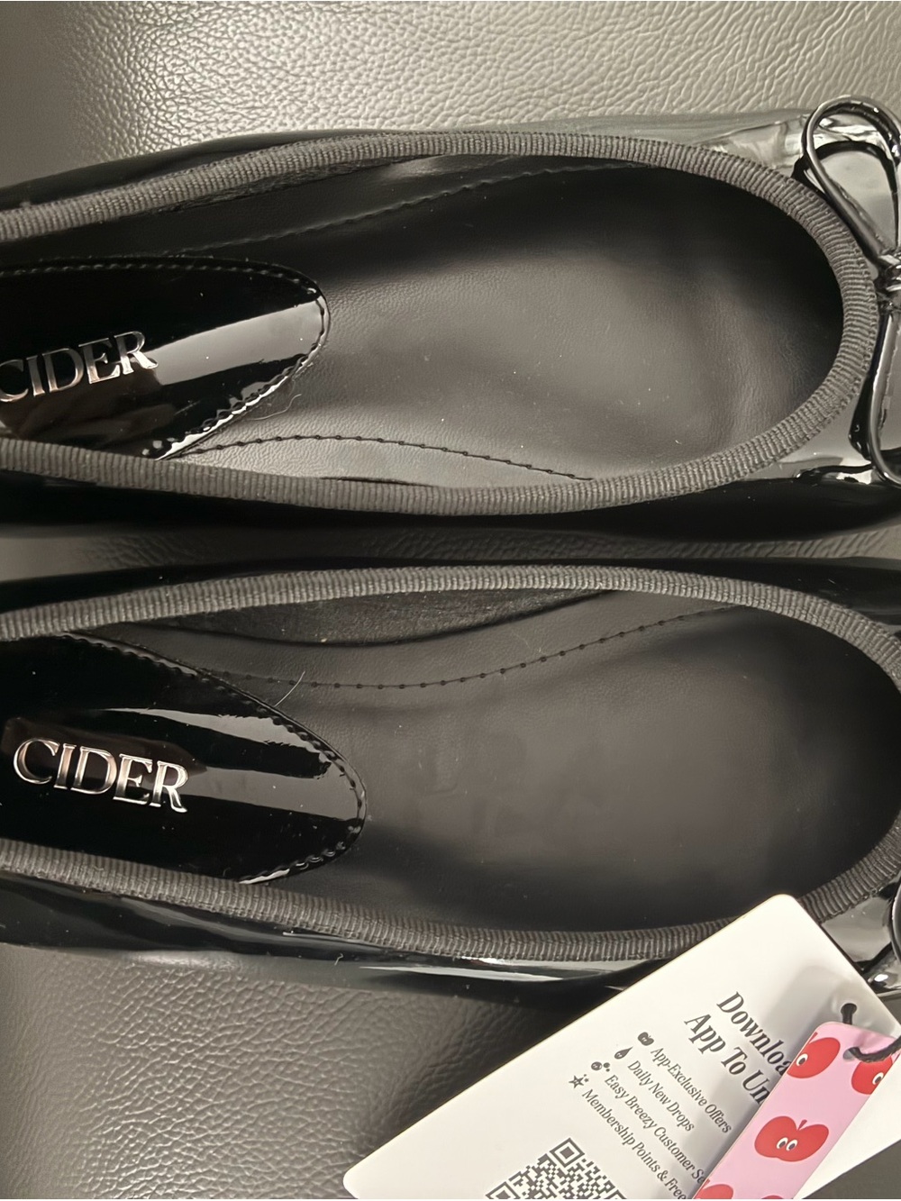 Cider Black Patent Ballet Flats with Bow Trim